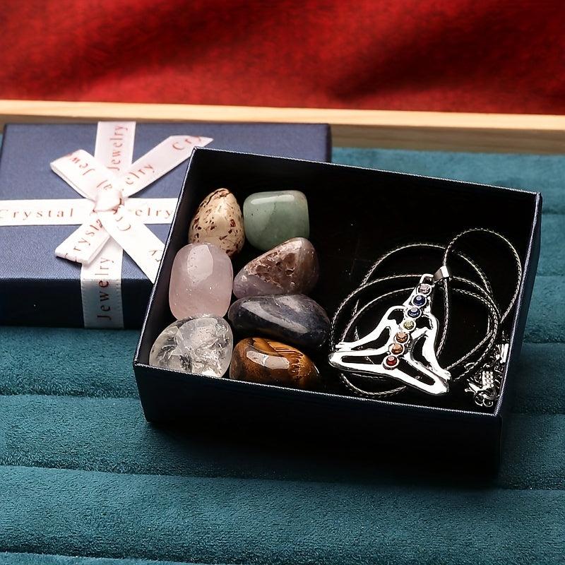 Chakra Stones Angel Wing Pendant Necklace Reiki Healing