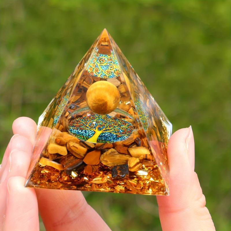 Tree Of Life Orgone Pyramid with Amethyst Crystal Ball