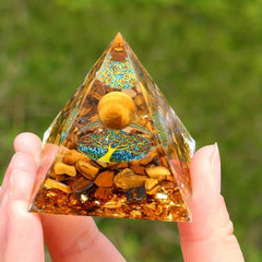 Tree Of Life Orgone Pyramid with Amethyst Crystal Ball