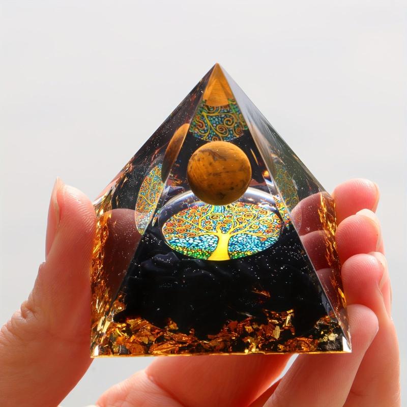 Tree Of Life Orgone Pyramid with Amethyst Crystal Ball