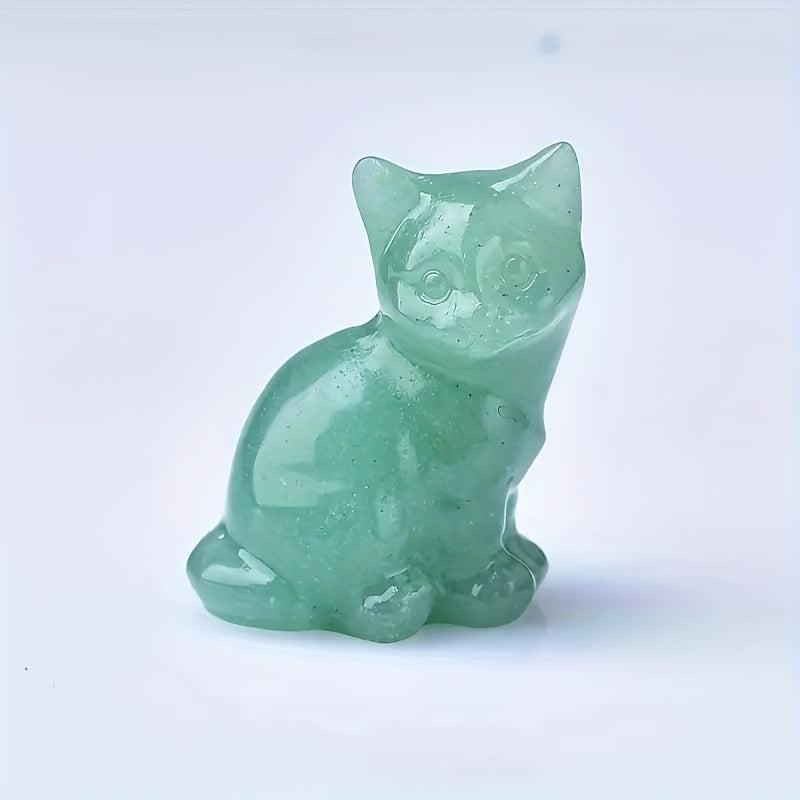 Cat Pocket Moonstone Carving Bare Stone Animal Statue Gift