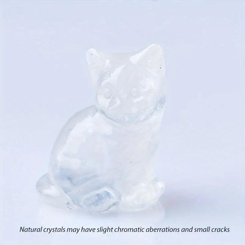 Cat Pocket Moonstone Carving Bare Stone Animal Statue Gift