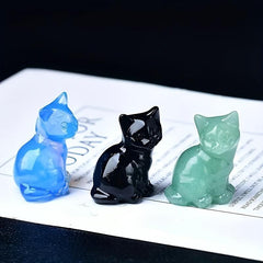 Cat Pocket Moonstone Carving Bare Stone Animal Statue Gift