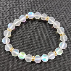 Natural Crystal Moonstone Bracelet Multicolor Matte Energy Beads Wristband