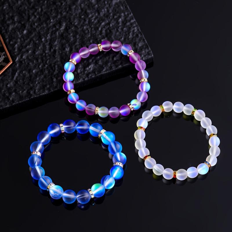 Natural Crystal Moonstone Bracelet Multicolor Matte Energy Beads Wristband