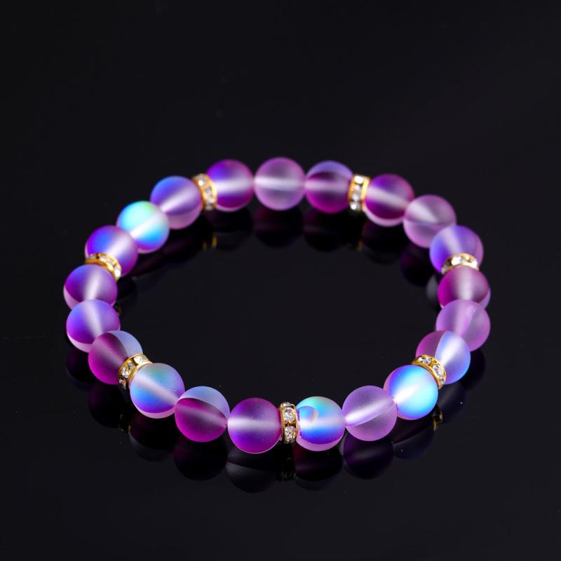 Natural Crystal Moonstone Bracelet Multicolor Matte Energy Beads Wristband