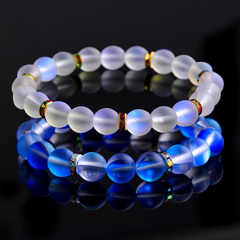Natural Crystal Moonstone Bracelet Multicolor Matte Energy Beads Wristband
