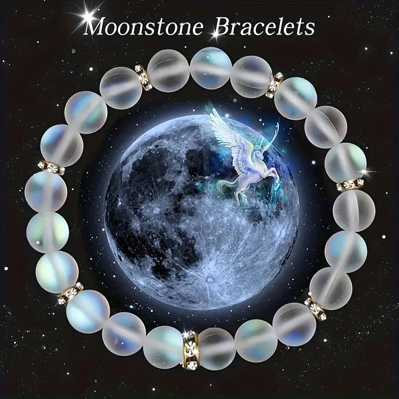 Natural Crystal Moonstone Bracelet Multicolor Matte Energy Beads Wristband