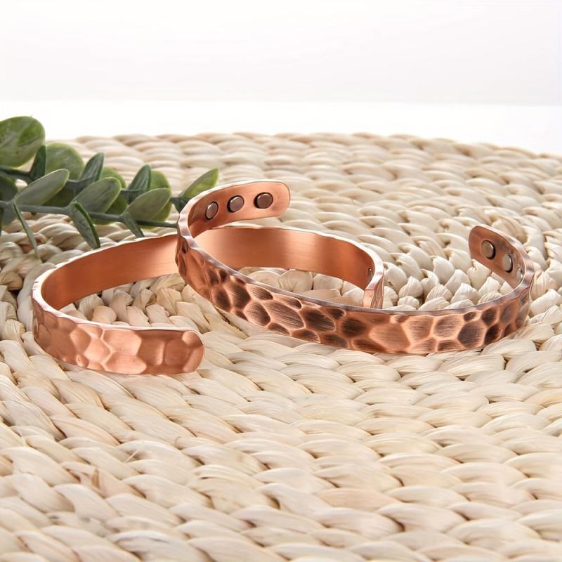 Solid Copper Magnetic Bracelet Cuff Bangle Adjustable Size