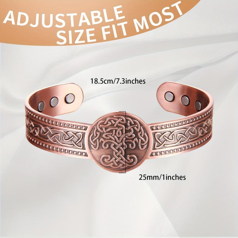 Men's Copper Magnetic Cuff Bracelet 3500 Gauss Adjustable Tree of Life Bangle