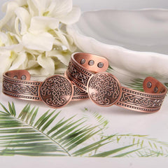 Men's Copper Magnetic Cuff Bracelet 3500 Gauss Adjustable Tree of Life Bangle