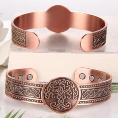Men's Copper Magnetic Cuff Bracelet 3500 Gauss Adjustable Tree of Life Bangle