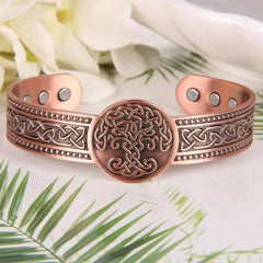Men's Copper Magnetic Cuff Bracelet 3500 Gauss Adjustable Tree of Life Bangle