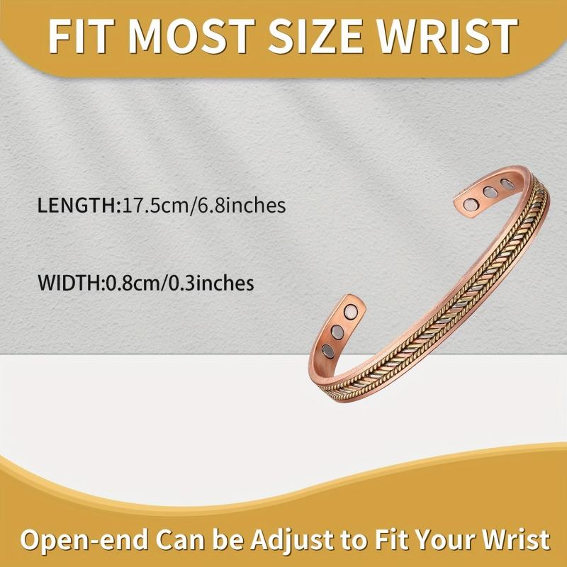 Pure Copper Magnetic Cuff Bracelet with 6 Healing Magnets