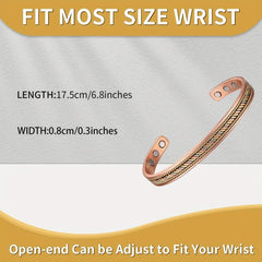 Pure Copper Magnetic Cuff Bracelet with 6 Healing Magnets