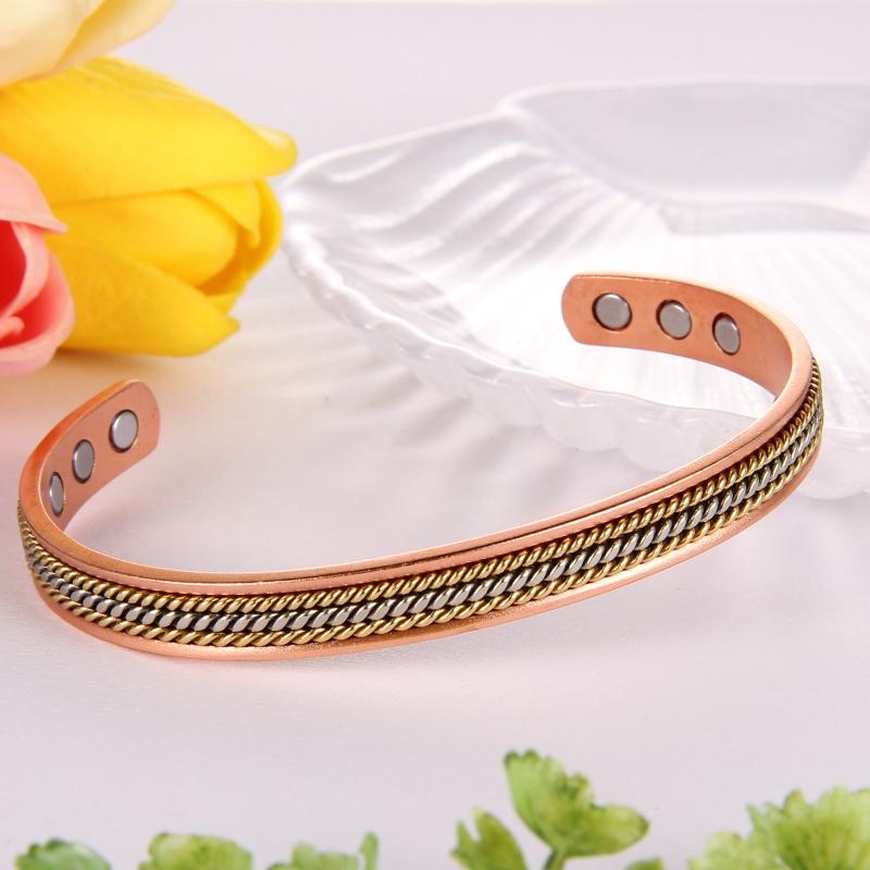 Pure Copper Magnetic Cuff Bracelet with 6 Healing Magnets