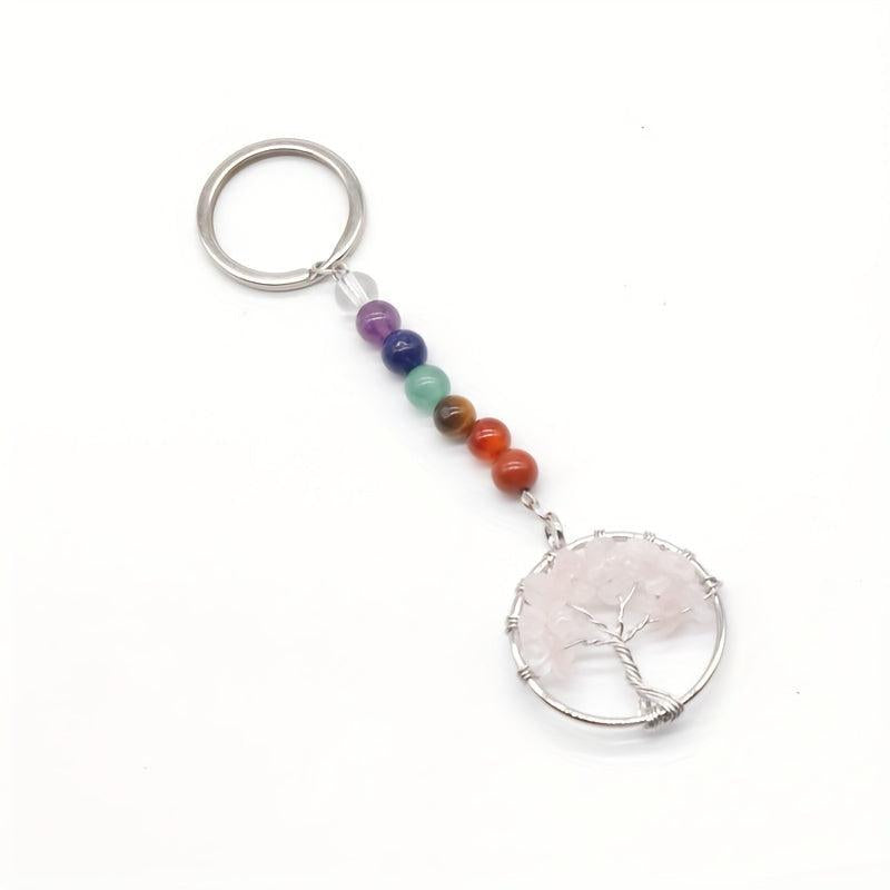 Natural Crystal Seven Stone Life Tree Key Chain Bag Pendant