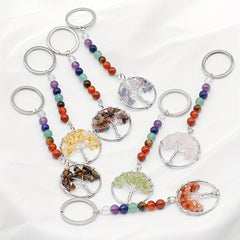 Natural Crystal Seven Stone Life Tree Key Chain Bag Pendant