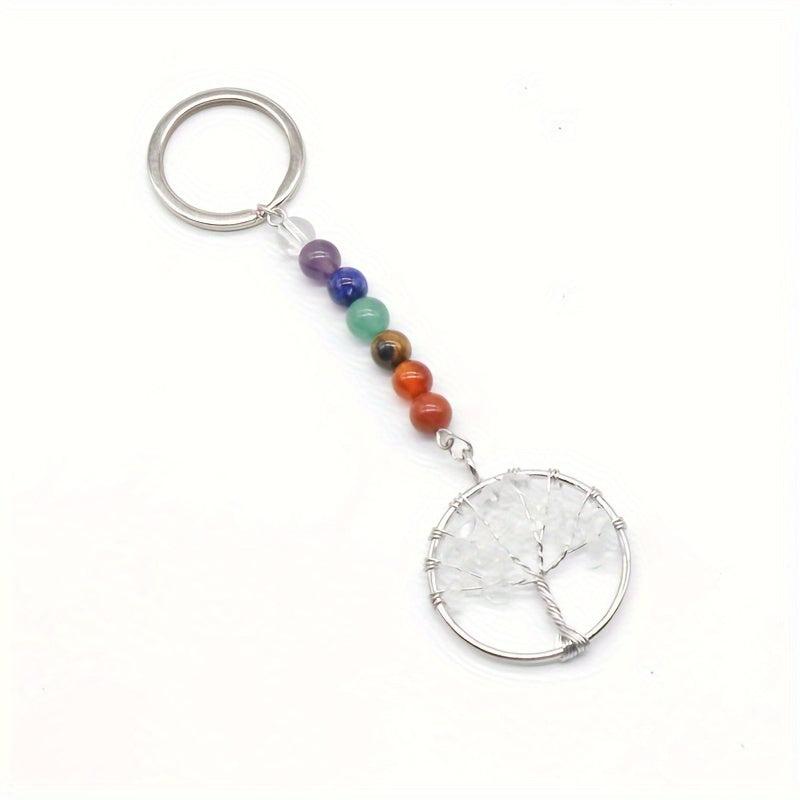 Natural Crystal Seven Stone Life Tree Key Chain Bag Pendant