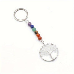 Natural Crystal Seven Stone Life Tree Key Chain Bag Pendant