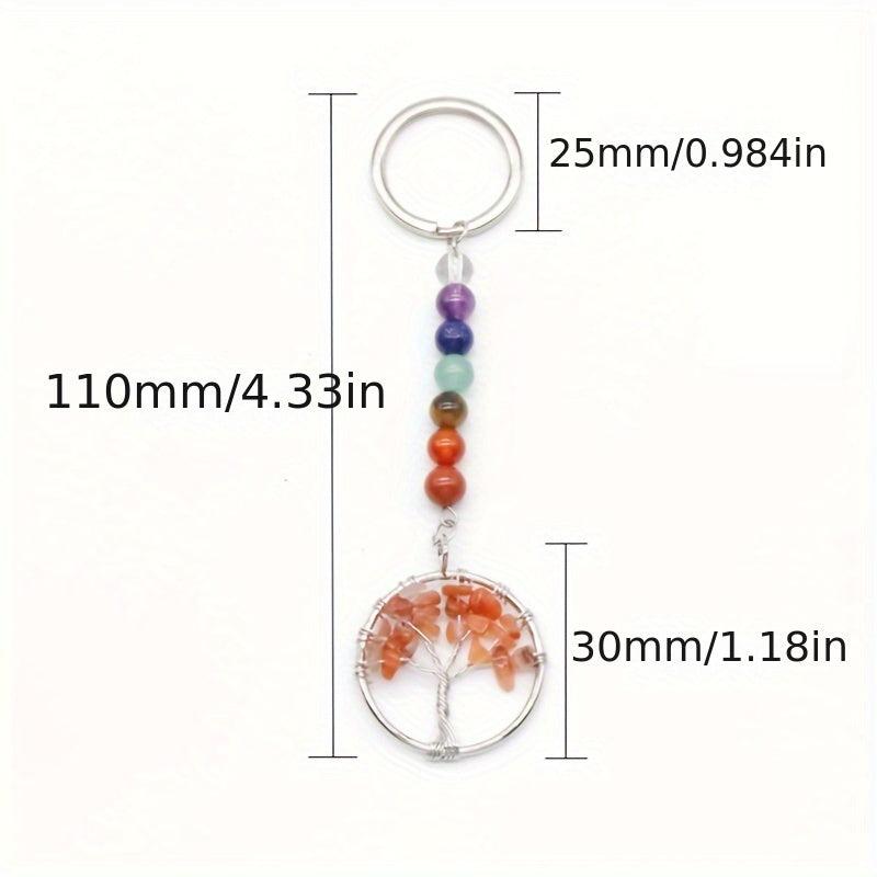 Natural Crystal Seven Stone Life Tree Key Chain Bag Pendant
