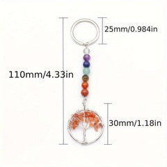 Natural Crystal Seven Stone Life Tree Key Chain Bag Pendant
