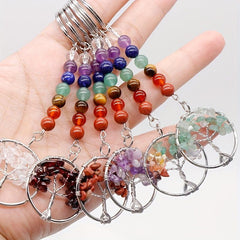 Natural Crystal Seven Stone Life Tree Key Chain Bag Pendant