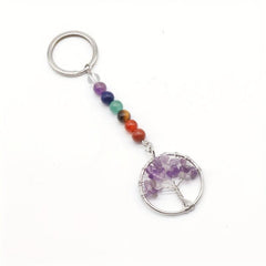 Natural Crystal Seven Stone Life Tree Key Chain Bag Pendant