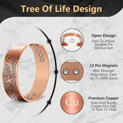 Copper Magnetic Bracelet Tree Of Life Solid Copper Cuff Bangle 12pcs Magnets