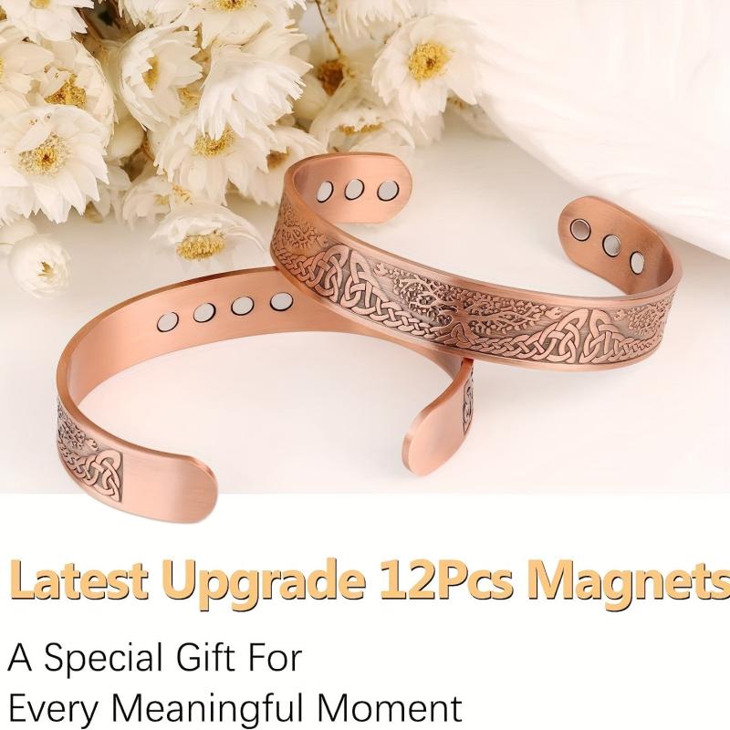 Copper Magnetic Bracelet Tree Of Life Solid Copper Cuff Bangle 12pcs Magnets