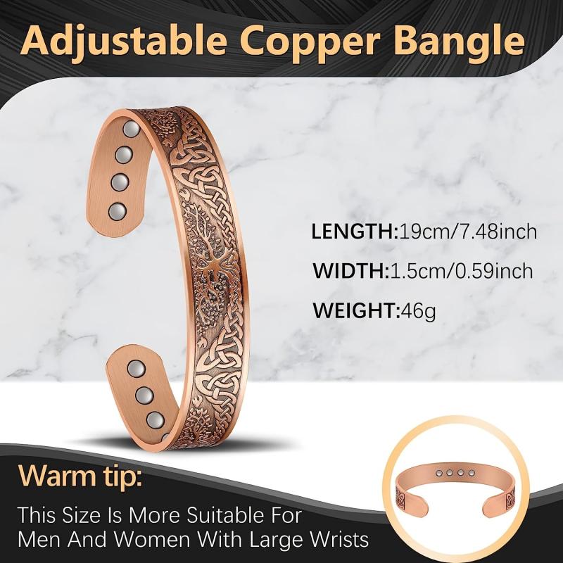 Copper Magnetic Bracelet Tree Of Life Solid Copper Cuff Bangle 12pcs Magnets