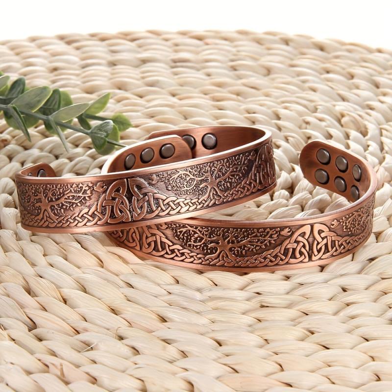Pure Copper Magnetic Bracelet Life Of The Tree Carving Cuff Bangle
