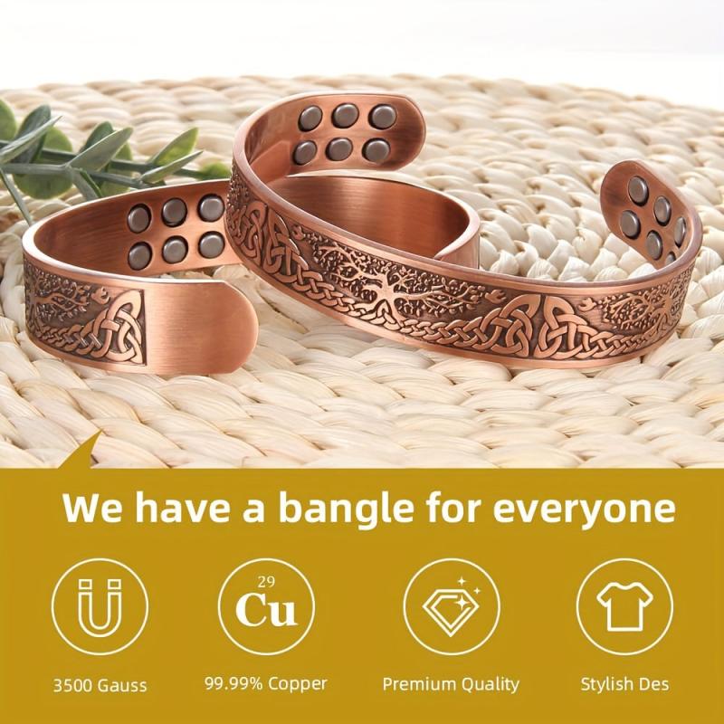 Pure Copper Magnetic Bracelet Life Of The Tree Carving Cuff Bangle