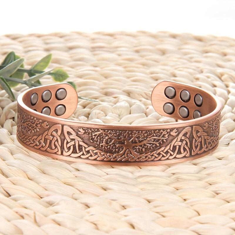 Pure Copper Magnetic Bracelet Life Of The Tree Carving Cuff Bangle