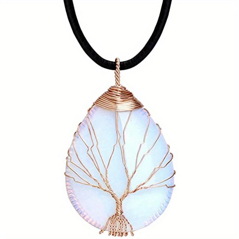Tree Of Life Teardrop Amethyst Opal Pendant Necklace