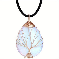 Tree Of Life Teardrop Amethyst Opal Pendant Necklace