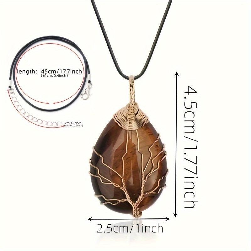 Tree Of Life Teardrop Amethyst Opal Pendant Necklace