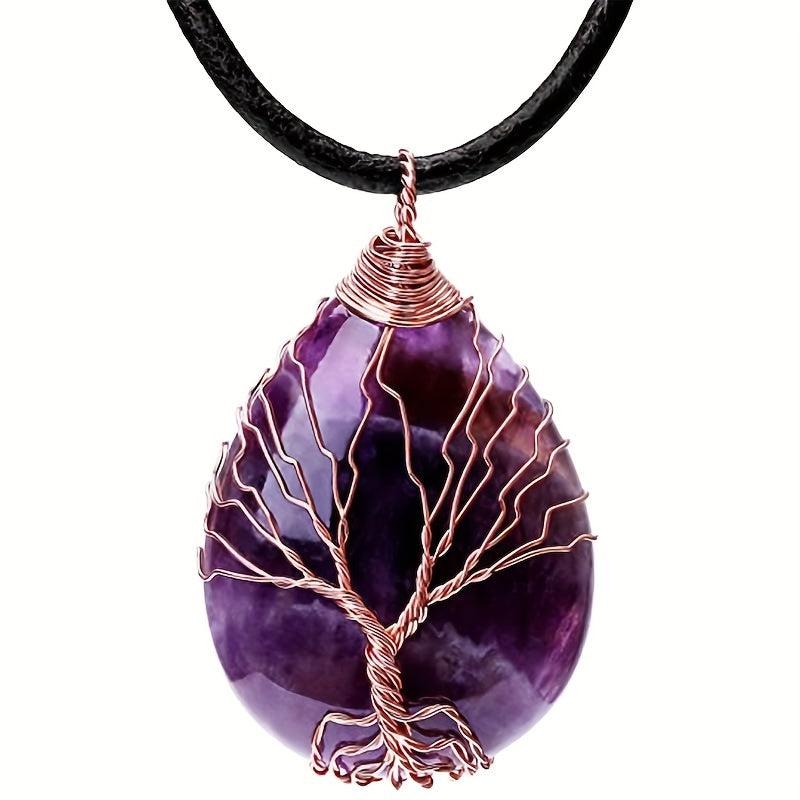 Tree Of Life Teardrop Amethyst Opal Pendant Necklace