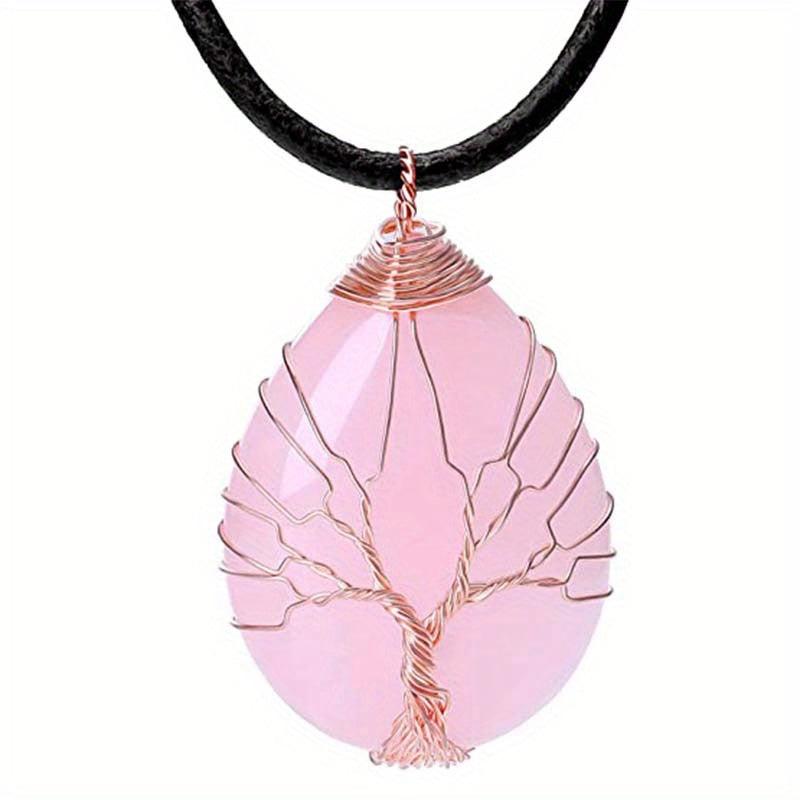 Tree Of Life Teardrop Amethyst Opal Pendant Necklace