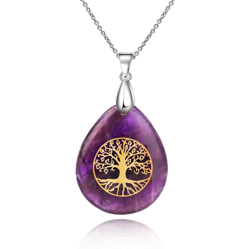 Tree Of Life Crystal Stones Necklace Pendant Energy Healing Divination Pendulum