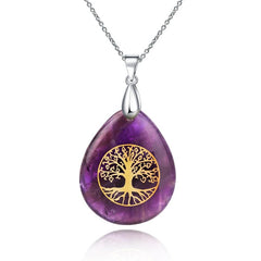 Tree Of Life Crystal Stones Necklace Pendant Energy Healing Divination Pendulum