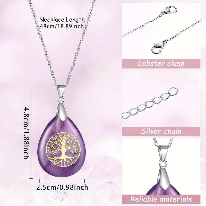 Tree Of Life Crystal Stones Necklace Pendant Energy Healing Divination Pendulum