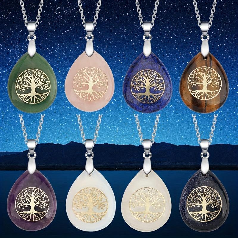 Tree Of Life Crystal Stones Necklace Pendant Energy Healing Divination Pendulum