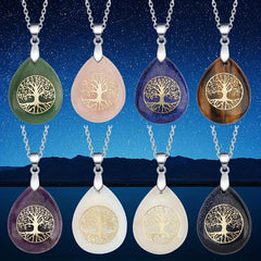 Tree Of Life Crystal Stones Necklace Pendant Energy Healing Divination Pendulum