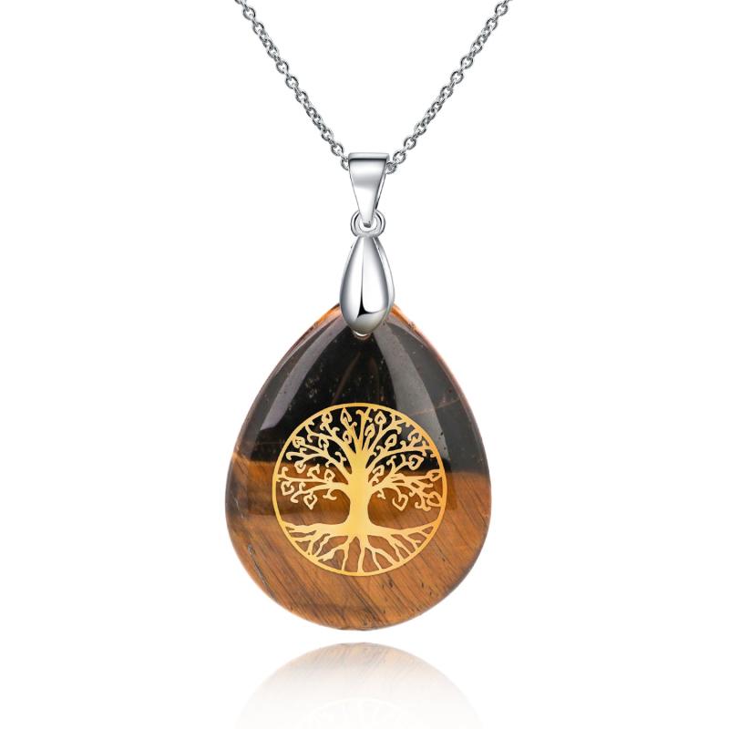 Tree Of Life Crystal Stones Necklace Pendant Energy Healing Divination Pendulum