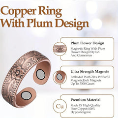 2Pcs Copper Magnetic Ring Lymphatic Drainage Vintage Flower Gift