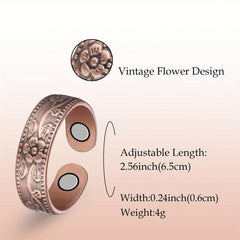 2Pcs Copper Magnetic Ring Lymphatic Drainage Vintage Flower Gift