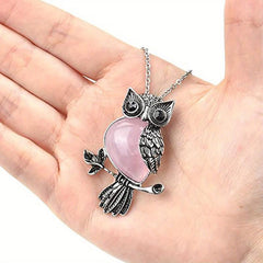 Owl Necklace Healing Crystal Stones Pendant Necklaces For Women Men