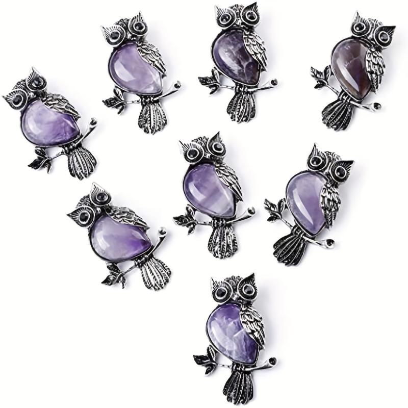 Owl Necklace Healing Crystal Stones Pendant Necklaces For Women Men