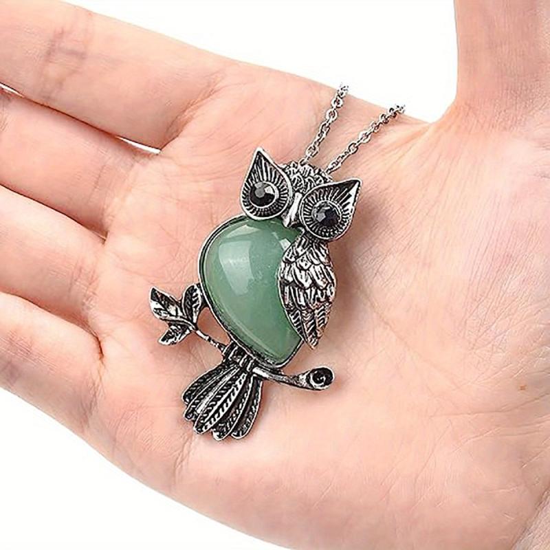 Owl Necklace Healing Crystal Stones Pendant Necklaces For Women Men